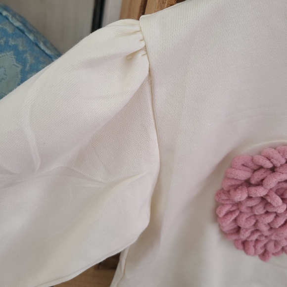 NEW Chenille Cream Crewneck with Pink Heart Size 3T - Picture 2 of 5